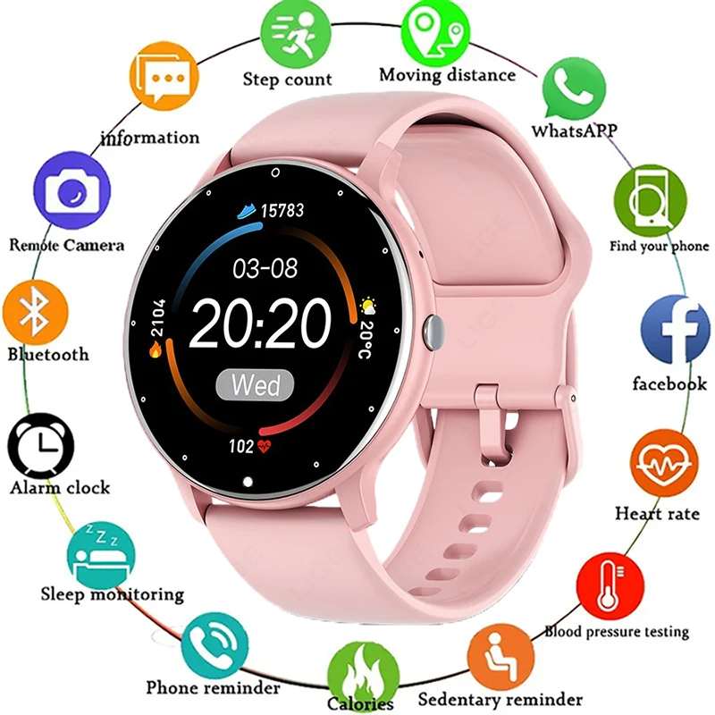 LIGE 2024 Smart watch Ladies Full touch Screen Sports Fitness watch IP67 waterproof Bluetooth For Android iOS Smart watch Female