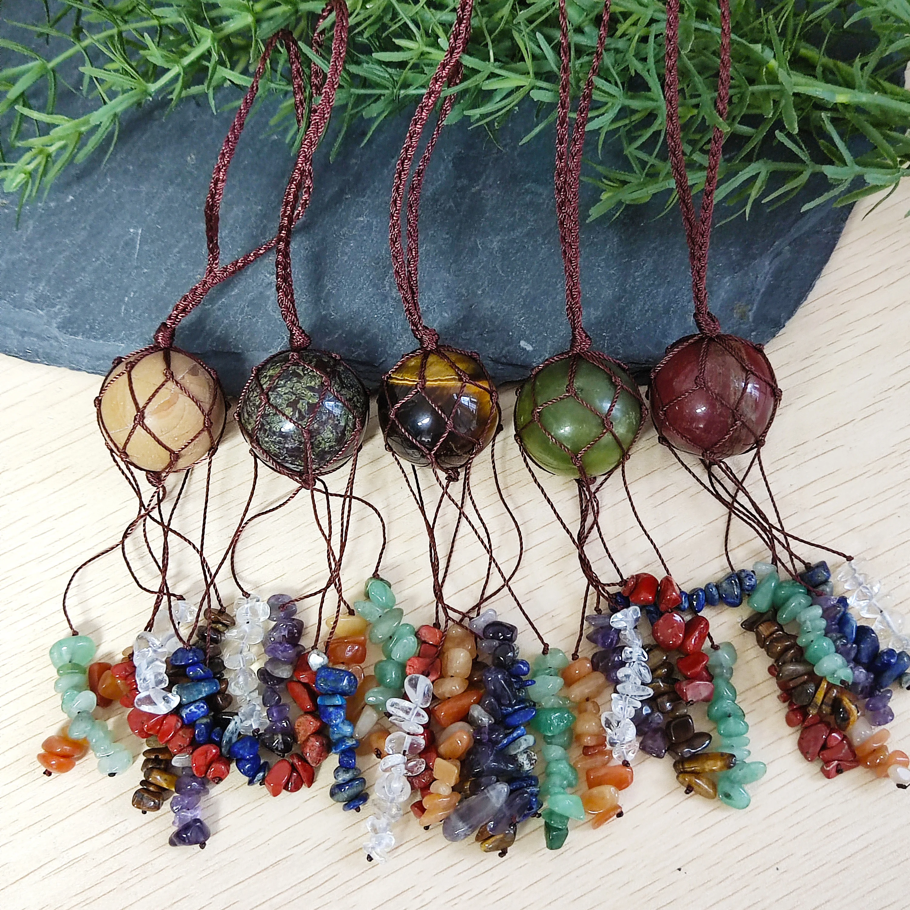 Macrame Crystal Sphere Hanger, Sphere Sling, Gemstone Window Car Hanging Ornaments, 7 Chakra Home Decoration, Crystal Ball