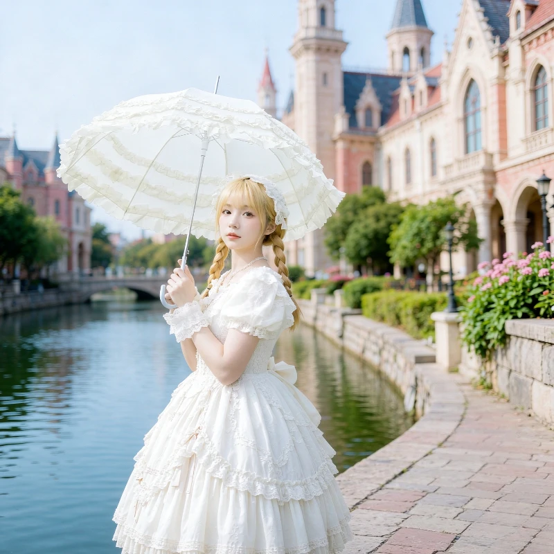 Layered Lotus Leaf Lace Princess Umbrella Heavy Sewn Edge Lolita Parasol for Cosplay Outfit Photography Gift Daily Use 레이스 양산
