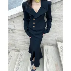 Chic Style Waist-Cinching Blazer with Fishtail Skirt Set: New Korean Fashion Trend for Women Female, Spring/Autumn 2024 Hot Sale