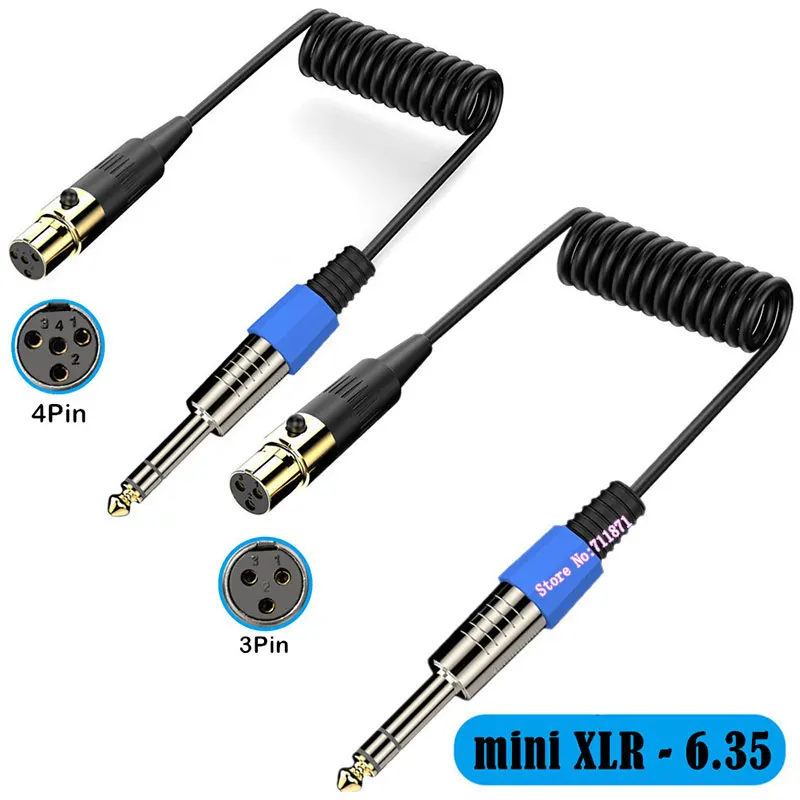 Elastic expansion contraction 3 4 Hole 3 4Pin Mini XLR Female TRS 6.35 Male Audio Cable Cord Mini CANNON Spring Coiled Wire