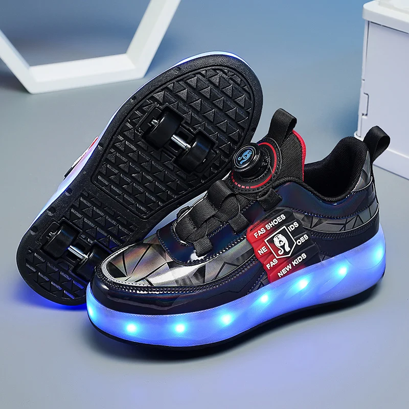 Children's Two Wheeled walking shoes Girls' Breathable Led Luminous Shoes, Usb Charging Outdoor Sports Ice Skates shoes