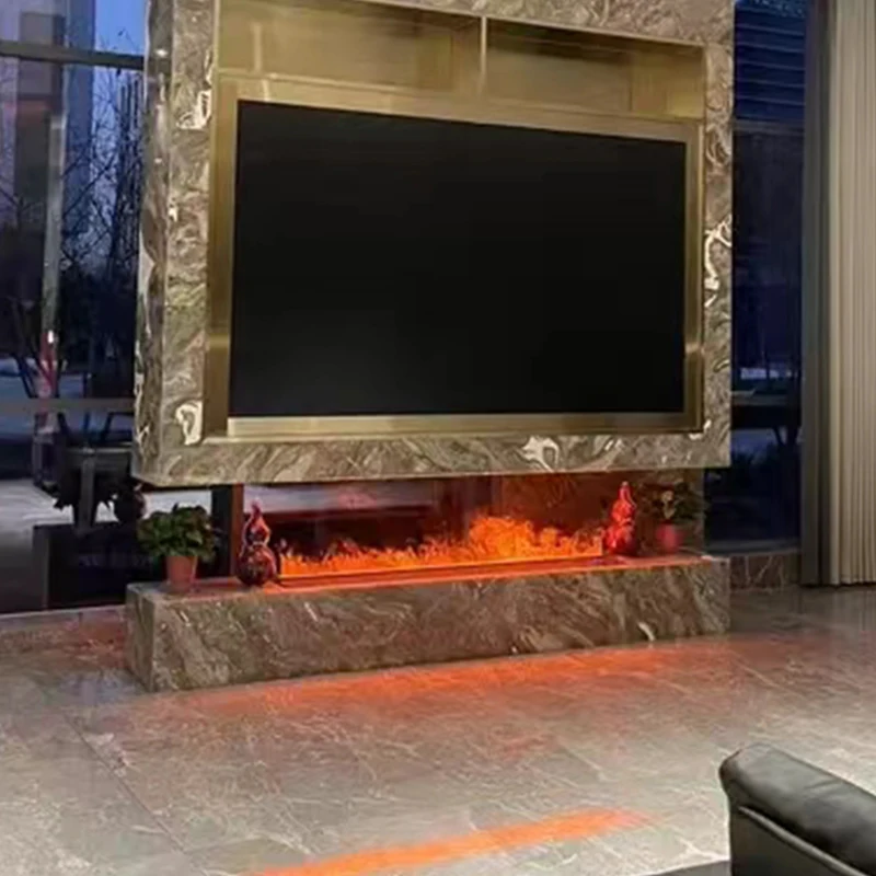 Modern Electric Linear Fireplace Insert Wall-Recessed Fogging Design Smart Water Vapor Humidifier French Language For Home
