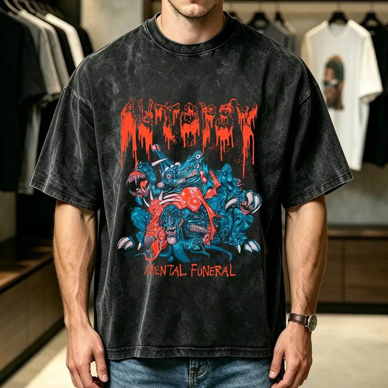 washed T Shirt AUTOPSY Band Mental Funeral Album Music Black Cotton Size S To 4XL HNG77 vintage Washed streetwear Versatile