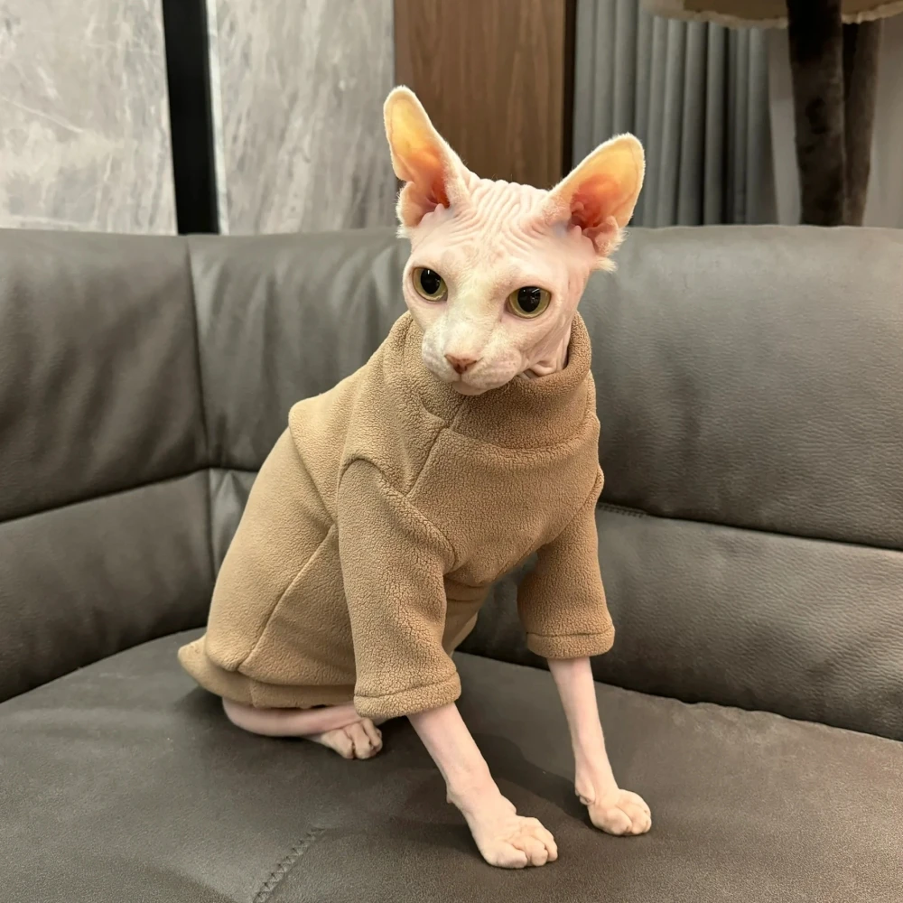 Thick Black Fleece Coat for Sphynx Cat Soft Sweatshirt for Male Famale Kittens Warm Loungewear for Devon Rex Clothing in Winter