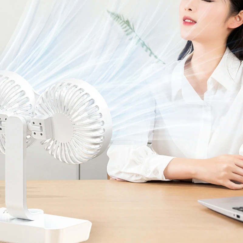 Double Sided Fan, Desktop Oscillating Dual Fan, Double Desktop Oscillating Fan, USB Rechargeable 4 Gear Wind