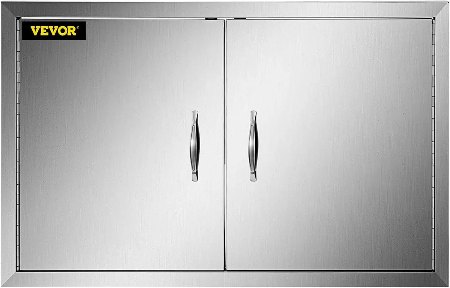 BBQ Access Door 31W x 24H Inch, Double Wall Outdoor Kitchen Door, Stainless Steel Flush Mount Door with Handles and Hooks