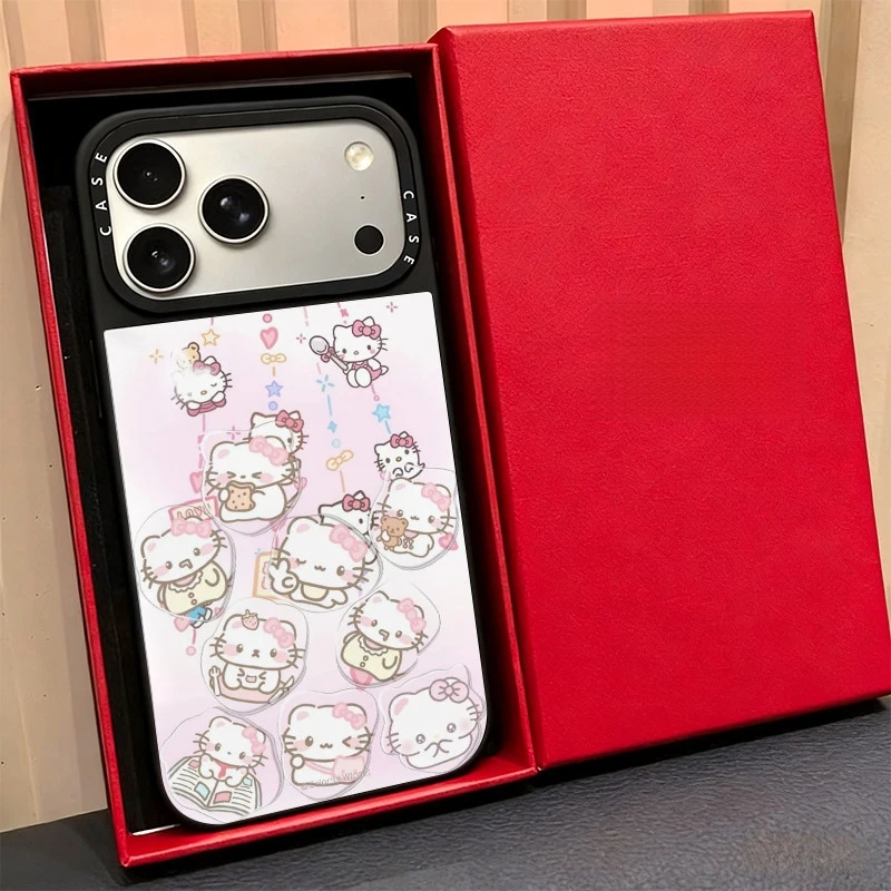 

Kawaii Hello Kitty Magnetic Phone Case Acrylic Anime Suitable for Apple 11/12/13/14/15/16/17/pro/promax/plus Anti-fall New