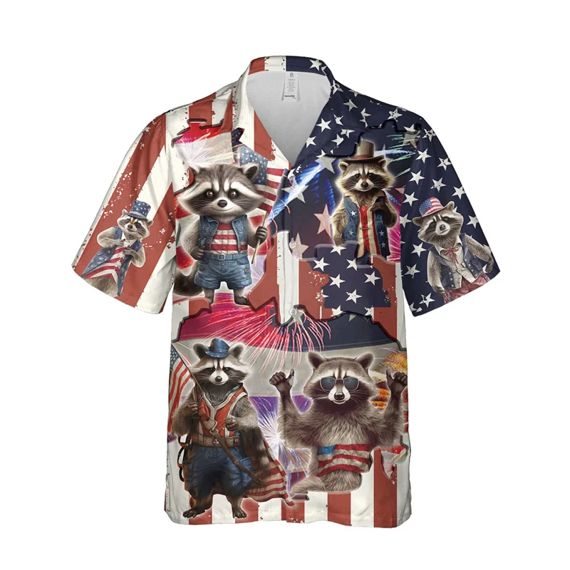 

Funny Animal Racoon 3D Print Beach Shirts For Men Procyon Lotor Lover Short Sleeve Bear Lapel Blouse Hawaiian Boy Button Tops