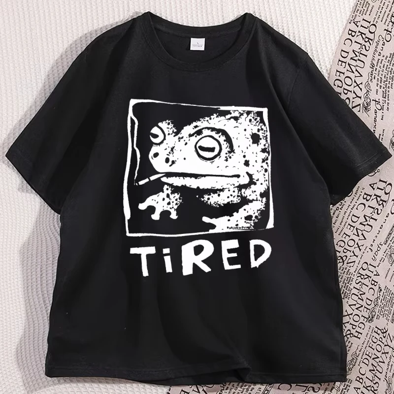 Tired Frog T-Shirt Men Women Cotton Graphic Printed Short Sleeve Harajuku Tee Oversized Streetwear 2026 Summer Casual Hot Sale