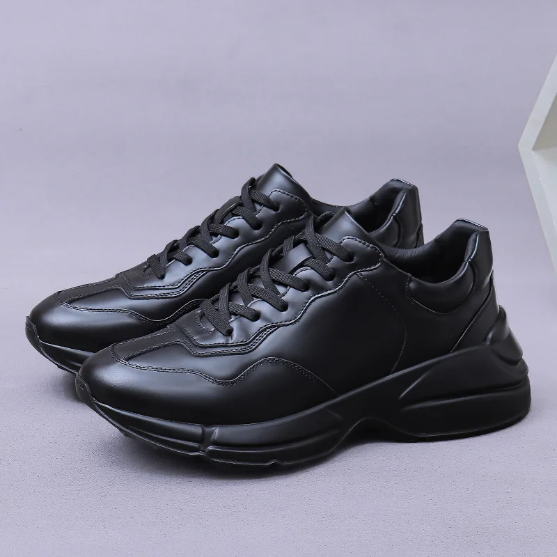 Leisure Walking Thick Sole Sport Shoes Genuine Leather Men Shoe with Lace Comfortable Footware Euro American Trend Style