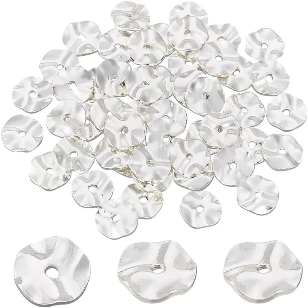 

50pcs 8mm Flat Round Spacer Beads Brass Wavy Disc Beads Jewelry Findings Loose Beads for Bracelets Necklaces making kit