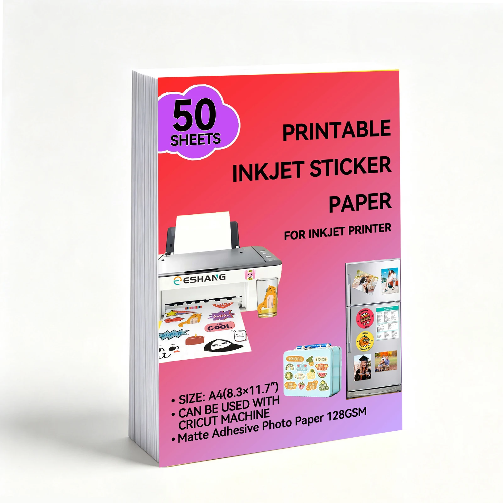 ESHANG 128GSM Matte Printable Inkjet Sticker Photo Paper,A4 50 Sheets Papers For Handmade DIY, Product Labels, Cup Decorative