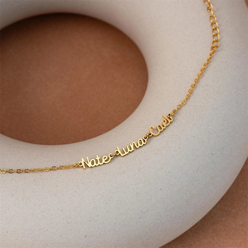 Custom Multiple Name Bracelet Family Jewelry Stainless Steel Chain Pulseras Vintage Cursive Nameplate Bracelets Best Sister Gift