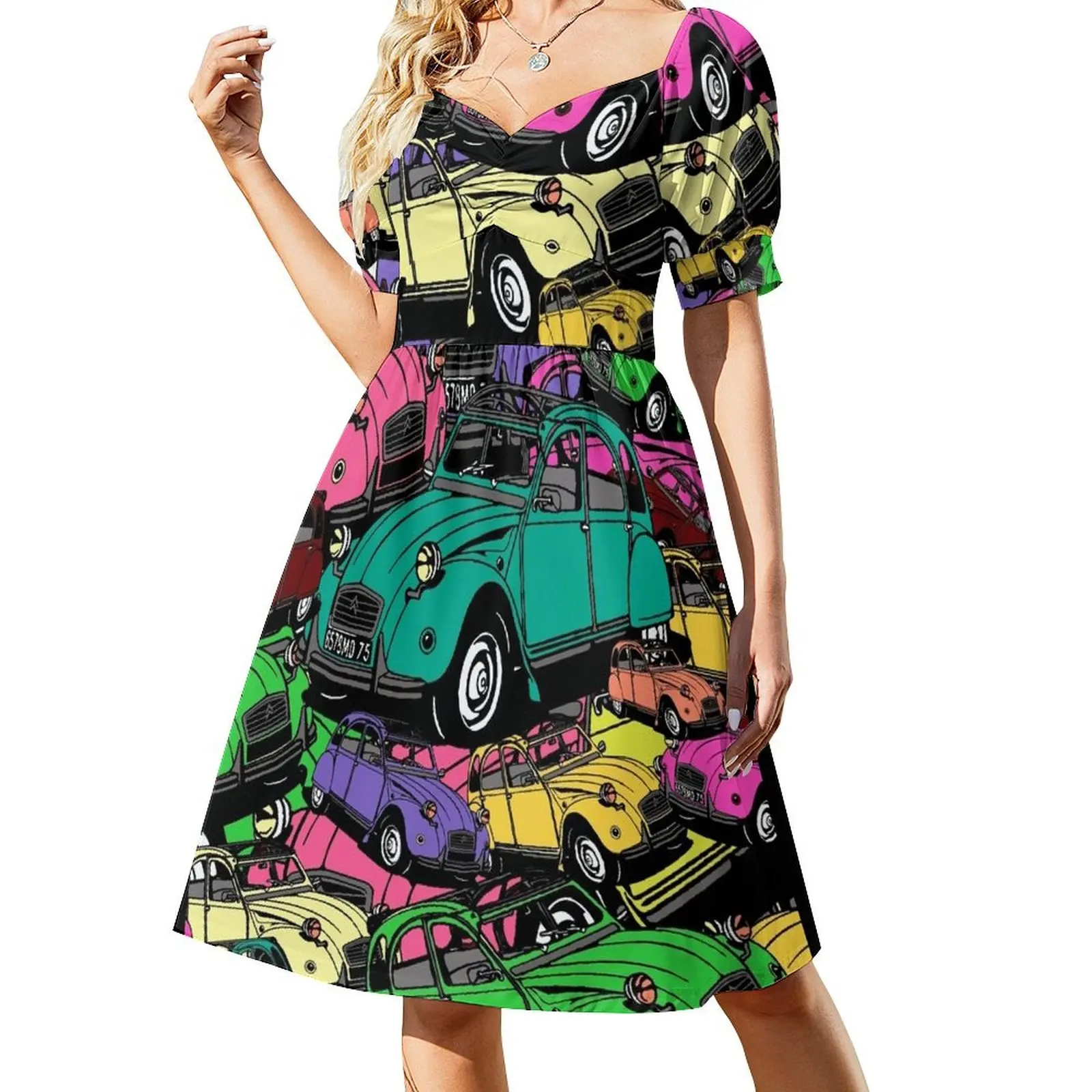 

Citroen 2cv, colorful vintage car hidden object picture Short Sleeved Dress luxury evening dresses 2025 Dress