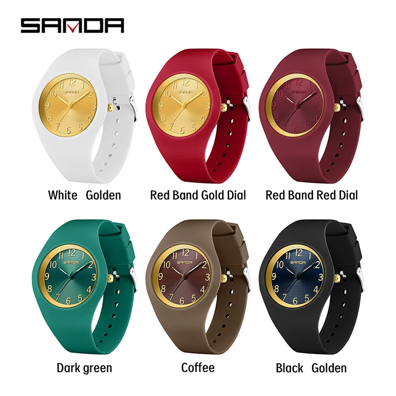 SANDA Women Watch 2024 New Casual Fashion Quartz Watch 30M Waterproof White Silicone Strap Women Clock Luxury Brand Reloj 6186