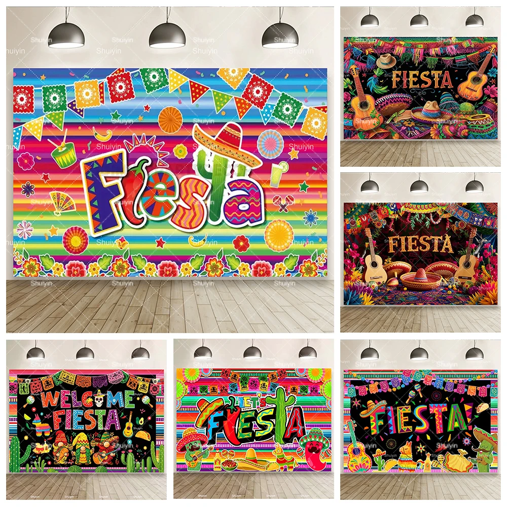 Fondo de Carnaval Mexicano, Cactus, Guitarra, Fiesta, 5 de Mayo, Cinco de Mayo, Decoración para Fiestas, Pancarta, Regalo, Accesorios para Fotos