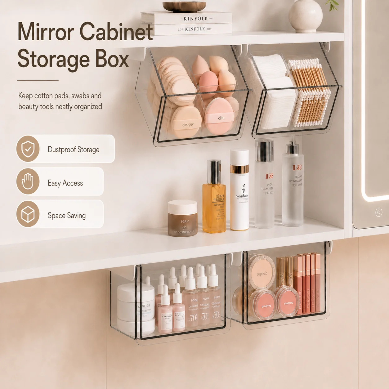 No Drill Bathroom Vanity Organizer, Pull Out Under Cabinet Storage Drawer for Cosmetics