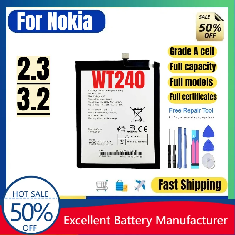 0 Cycle WT240 Battery for Nokia 2.3 TA-1206 Phone High Quality High Capacity Replacement Lithium Polymer Grade A Cell with Tools
