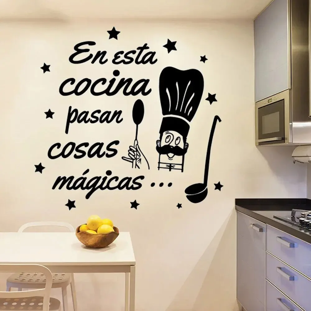 En Esta Cocina Pasan Cosas Mágicas Vinyl Spanish Quotes Wall Sticker Mural Kitchen Room Decals Home Decoration Wallpaper RU2053
