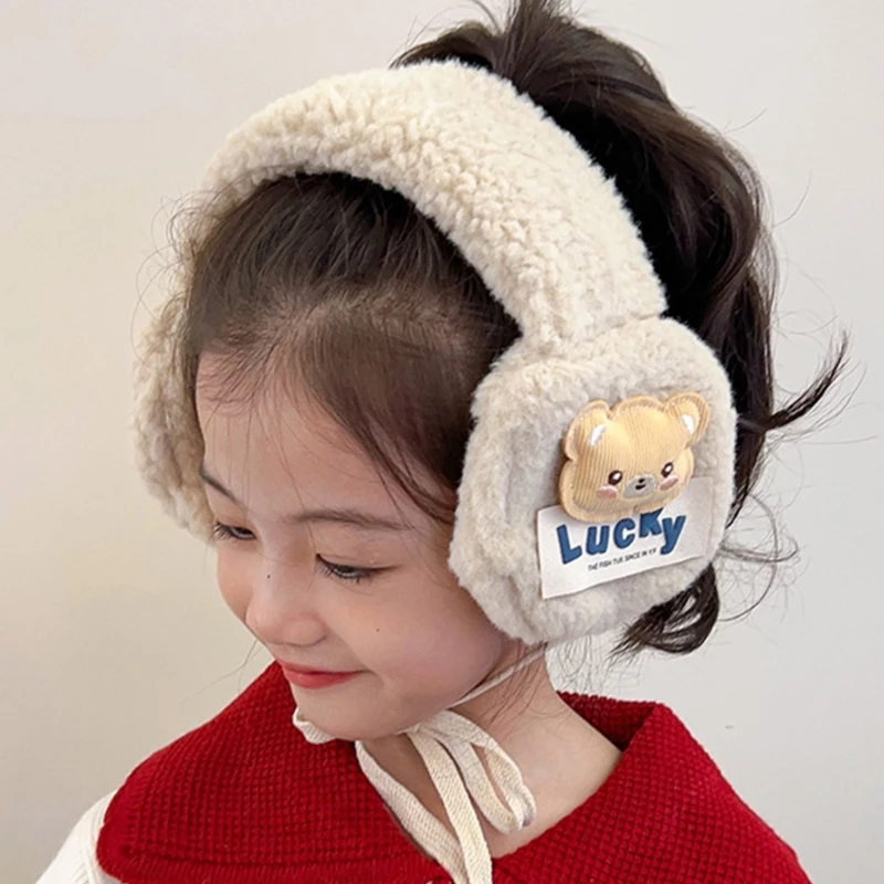 Adjustable Kids Plush Ear Muffs Solid Color Ear Warmer Fashionable Neckerchief