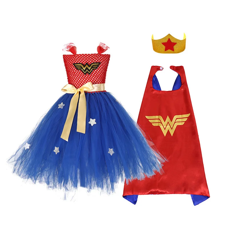 Summer Girls Tutu Dress with Mask Super Hero Inspired Baby Costume Kids SuperHero Cosplay Christmas Halloween Wonder Dress