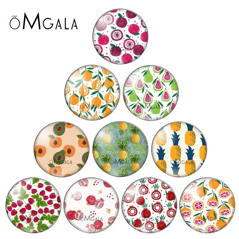 Fruit Pineapple Orange Pattern 10pcs10mm/12mm/14mm/16mm/18mm/20mm Round photo glass cabochon demo flat back Making findings