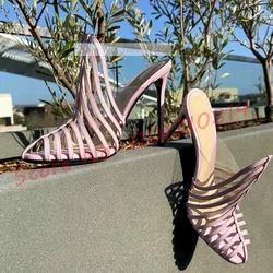 Clear Strap Spool Heeled Pumps Women Elegant T-strap Round Toe Evening Shoes Fashion Office Ladies Sexy Pvc Pink Dress Pumps