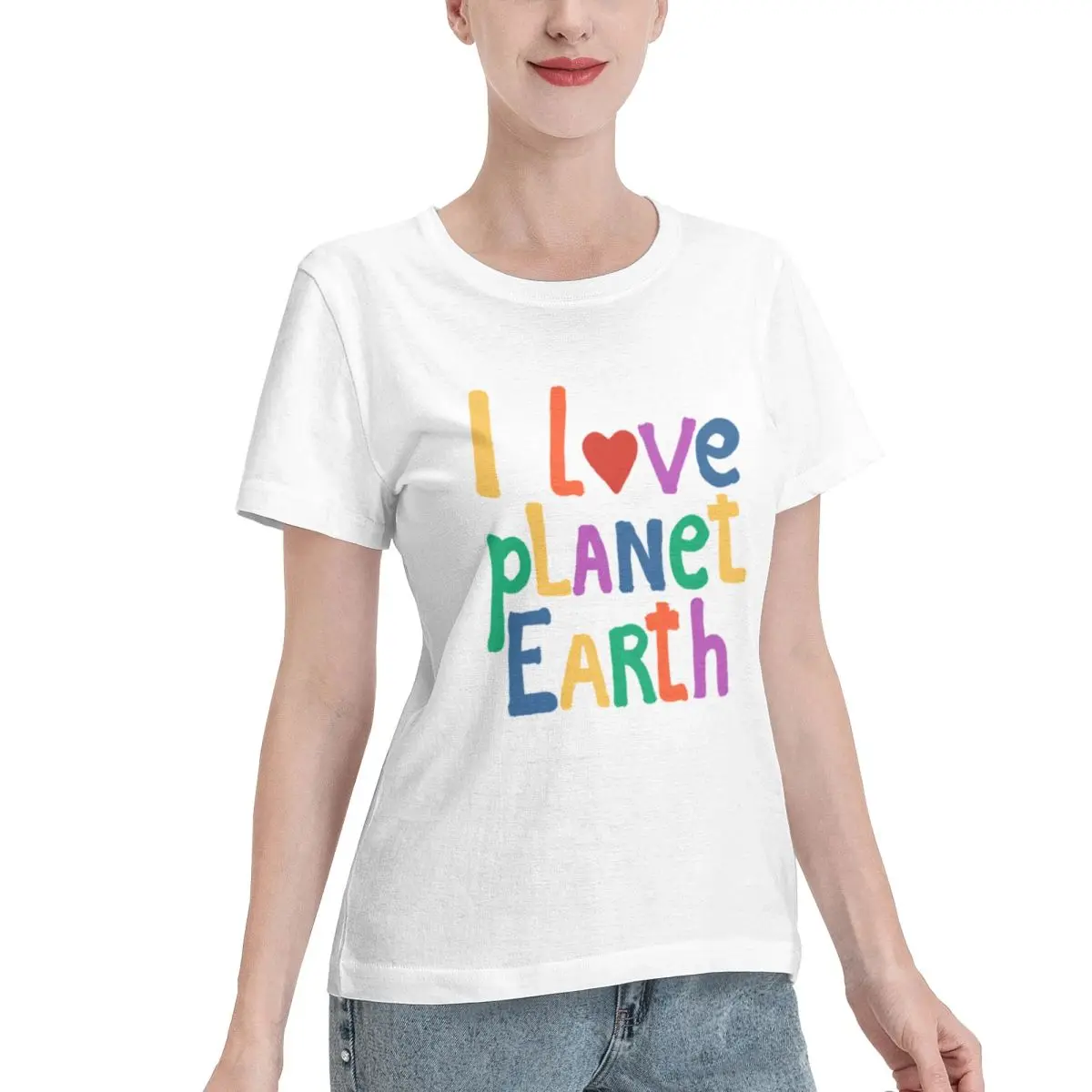 High Quality I Love Planet Earth Cute Design Women's T-shirt Date Outfit Loose Women Tshirt