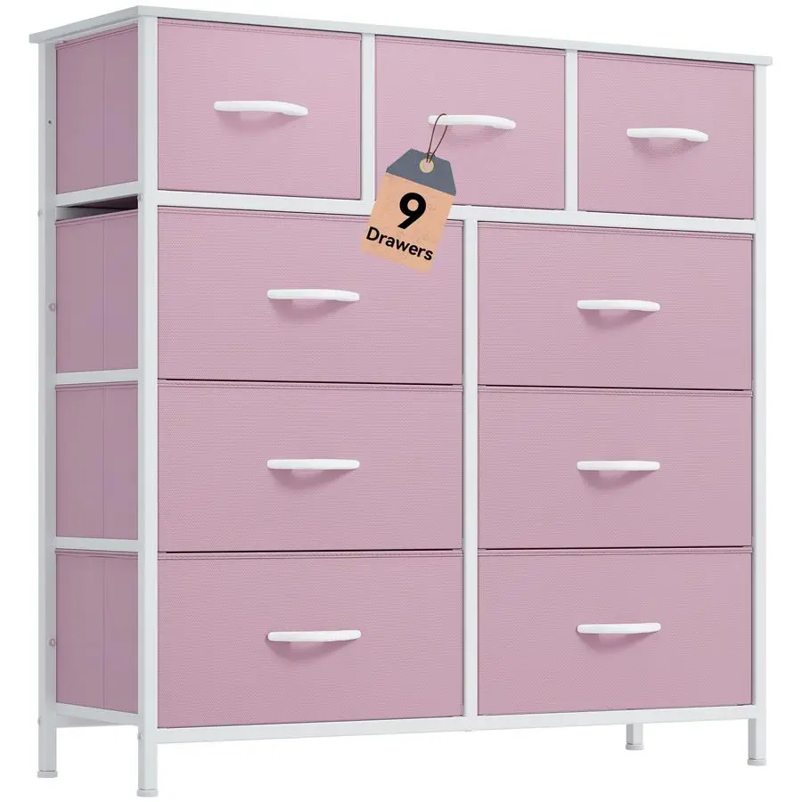 

Dresser with 9 Drawers, Fabric Storage Dresser, Closet Chest of Drawers for Living Room, Closets Sturdy Steel Frame, Wooden Top
