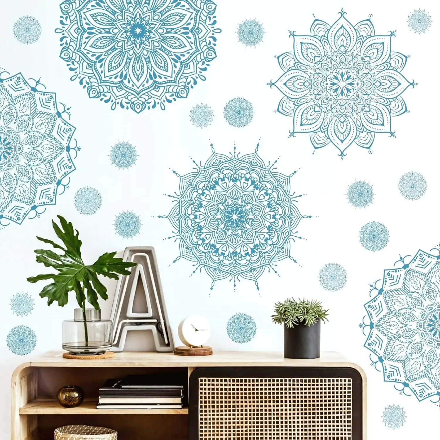 

Mandala Wall Art Sticker - Blue Lotus Flower Decal For Yoga, Bedroom, Living Room - Removable Boho Decor For Headboard And