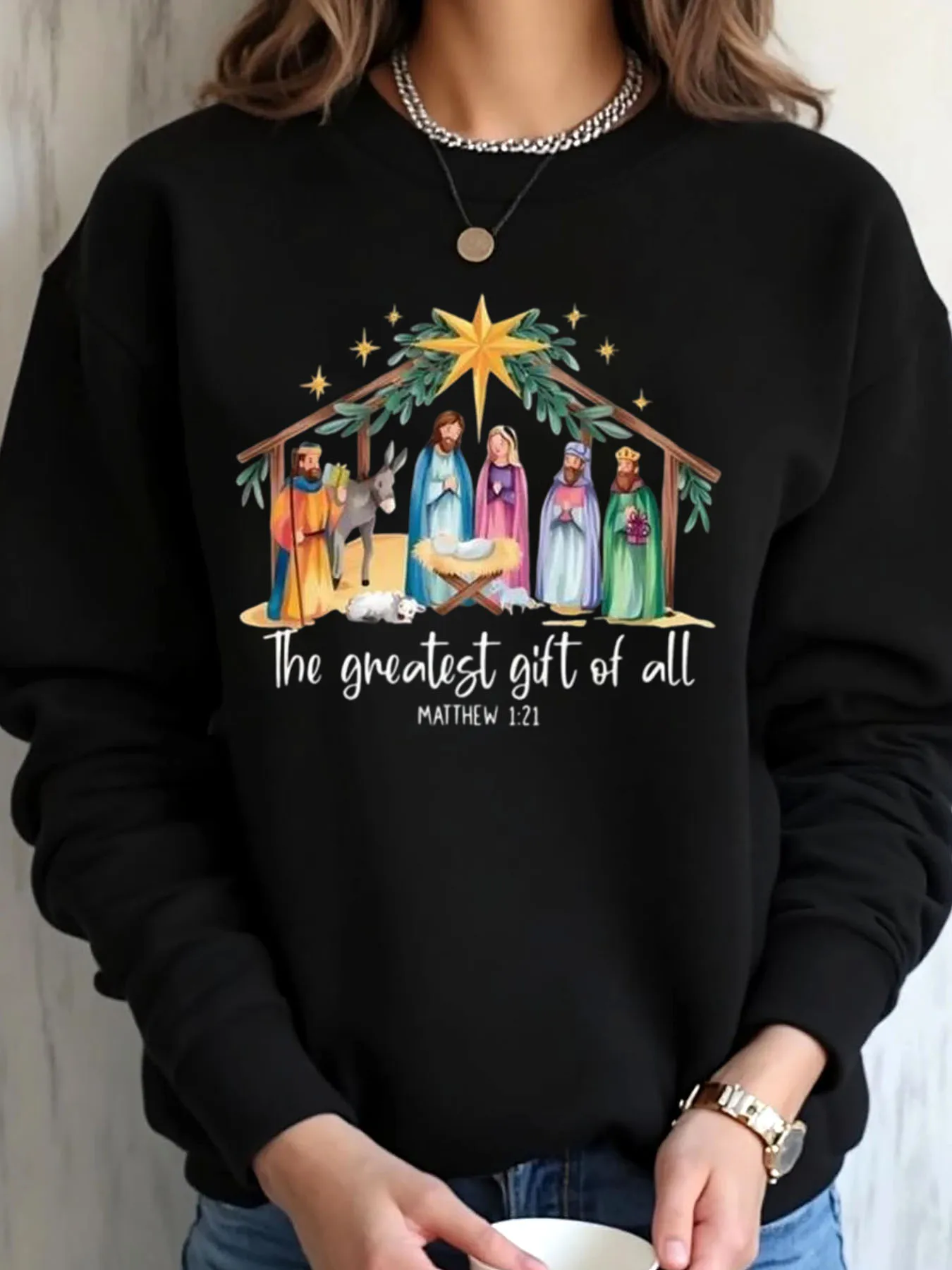 سويت شيرت نسائي كبير الحجم لمشهد ميلاد عيد الميلاد، أعظم هدية لجميع ملابس ماثيو 121 الخارجية #1