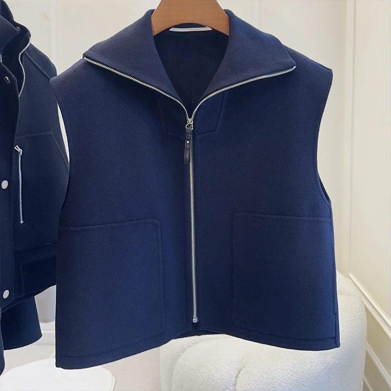 

High-quality women's vest with retro functional cargo-style zipper-front coat, luxurious and elegant 251020116