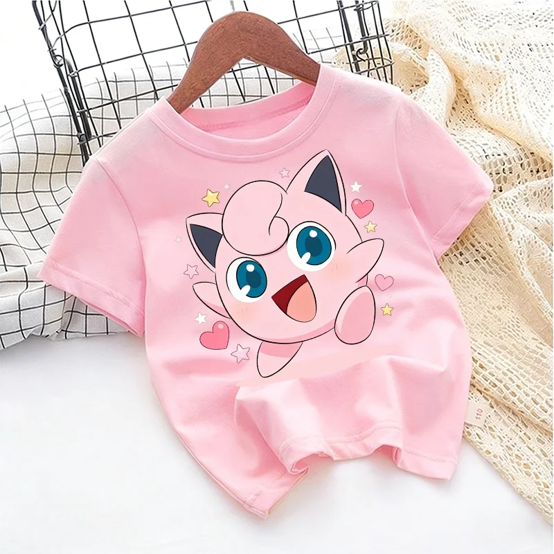 2026 Sommer Pokemon Jigglypuff Print T-Shirt, 100% Baumwolle, lockeres Familien-Matching-T-Shirt für Reisen, Spiele und Sport Y2k