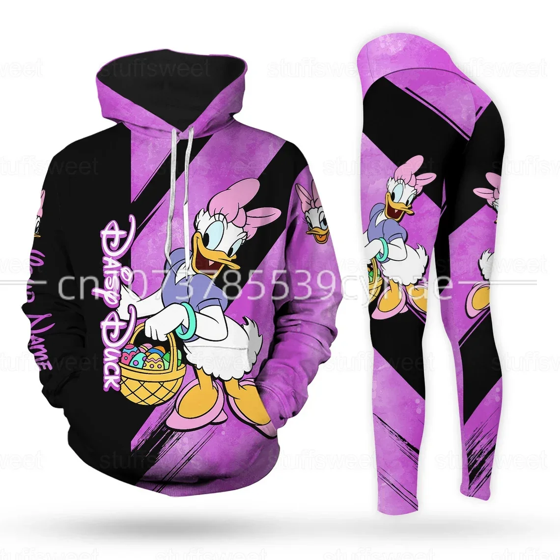 2024 New Daisy Duck 3D Felpa con cappuccio da donna Felpa con cappuccio Daisy Duck Pantaloni da yoga Pantaloni sportivi Tuta sportiva di moda