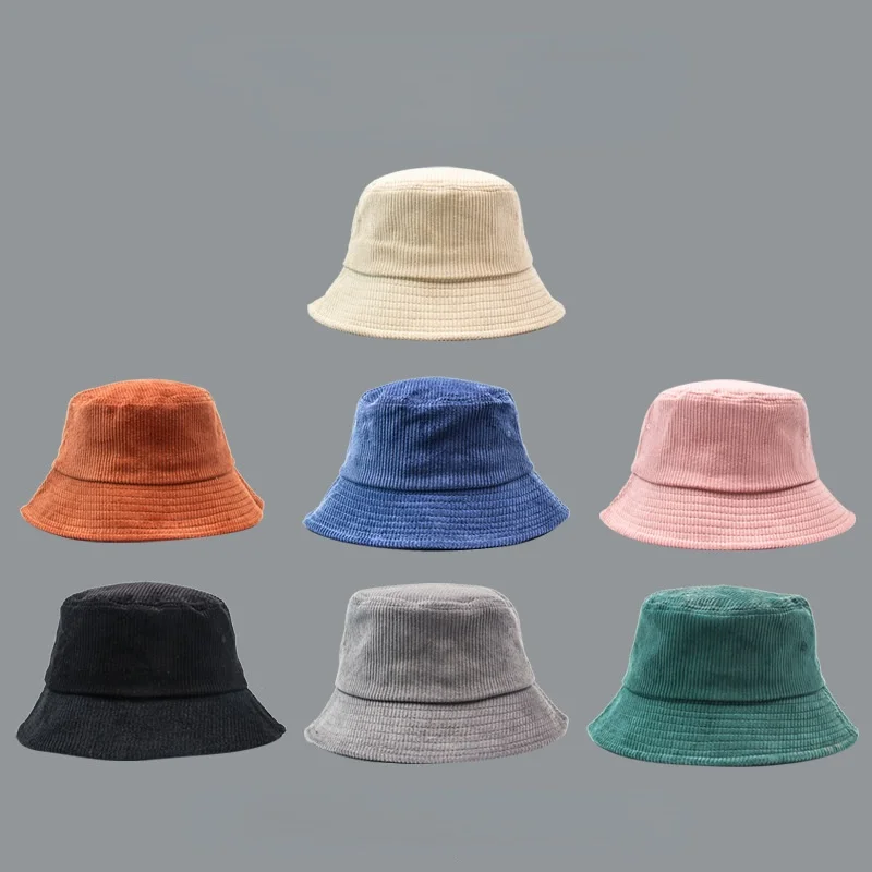 2022 Women\'s Corduroy Bucket Hat Men\'s Casual Winter Warm Solid Bob Panama Caps Wide Brim Sun Fishing Fisherman Hat for Ladies