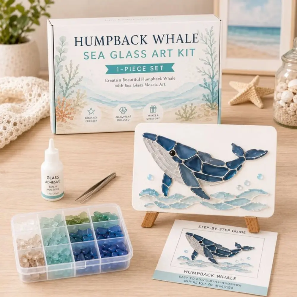DIY Sea Glass Art Craft Set Handmade Ocean Creature Picture Making Project Wooden Wall Decoration Kit Creative Gift