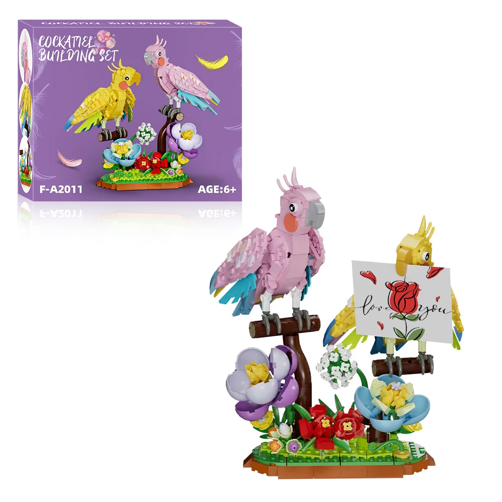 669 PCS Lovers Parrot Building Blocks With Box Display Kreatywne ozdoby do domu Prezenty, prezenty walentynkowe, prezent na rocznicę miłości