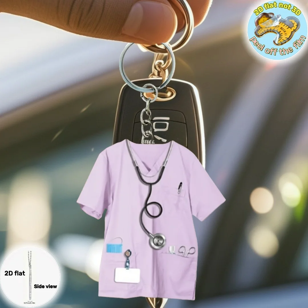 2D Nurse Uniform Keychain Flat Acrylic Pendant Ornament Charms for Car Bag Festive Party Gift For Women Lady Hanging Decoration