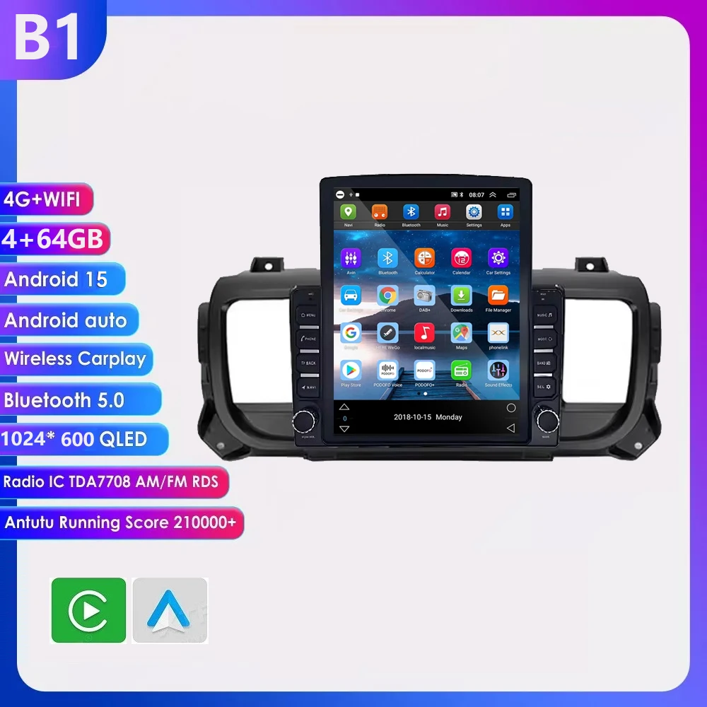 9.7 inch Android 16 Carplay voor Citroen Jumpy 3 SpaceTourer, Peugeot Expert 3 en Toyota Proace 2016-2021 multimediaspeler voor auto's