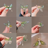 Unique Design Green Purple Color Transparent Wing Women's Brooch Dragonfly Butterfly Bee Angel Shiny Rhinestones Clothes Pines