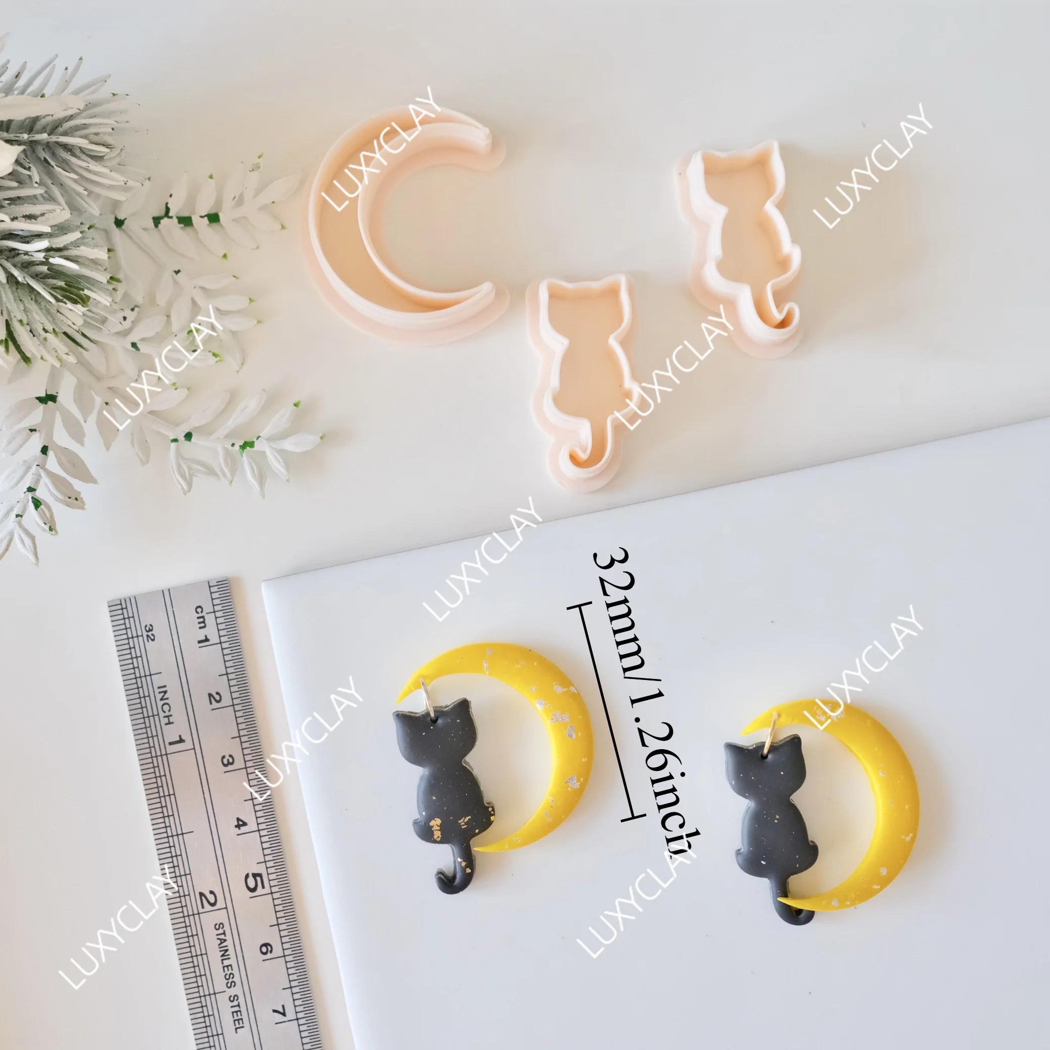 3pcs Crescent Moon & Cat Shape - Jewelry Making In Clay 评论和价格