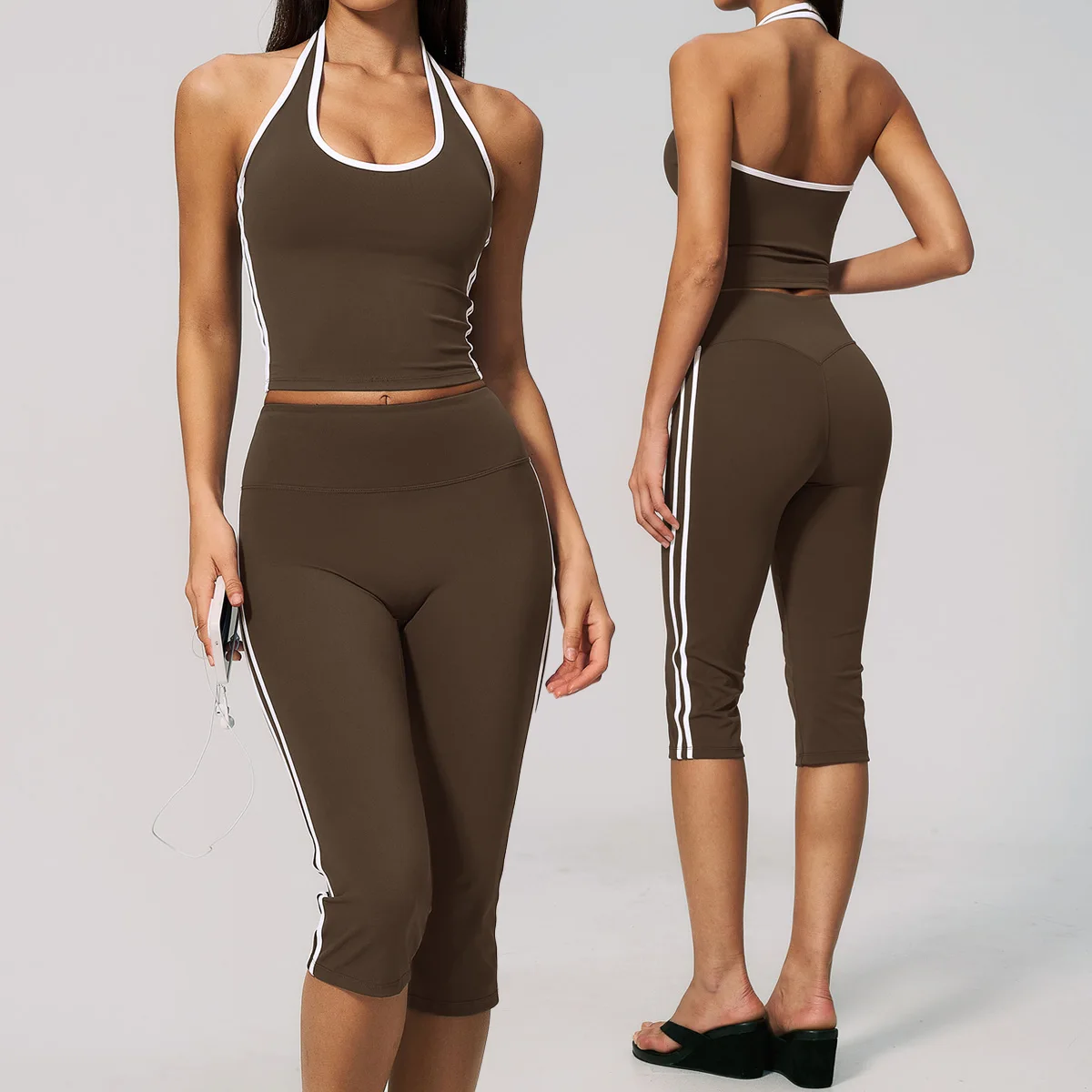 Gym Tracksuit Yoga Set 2 Pieces Workout Outfits Fitness Sportswear Slim Capri Pants Sports Vest Athletic Wear Women Clothes
