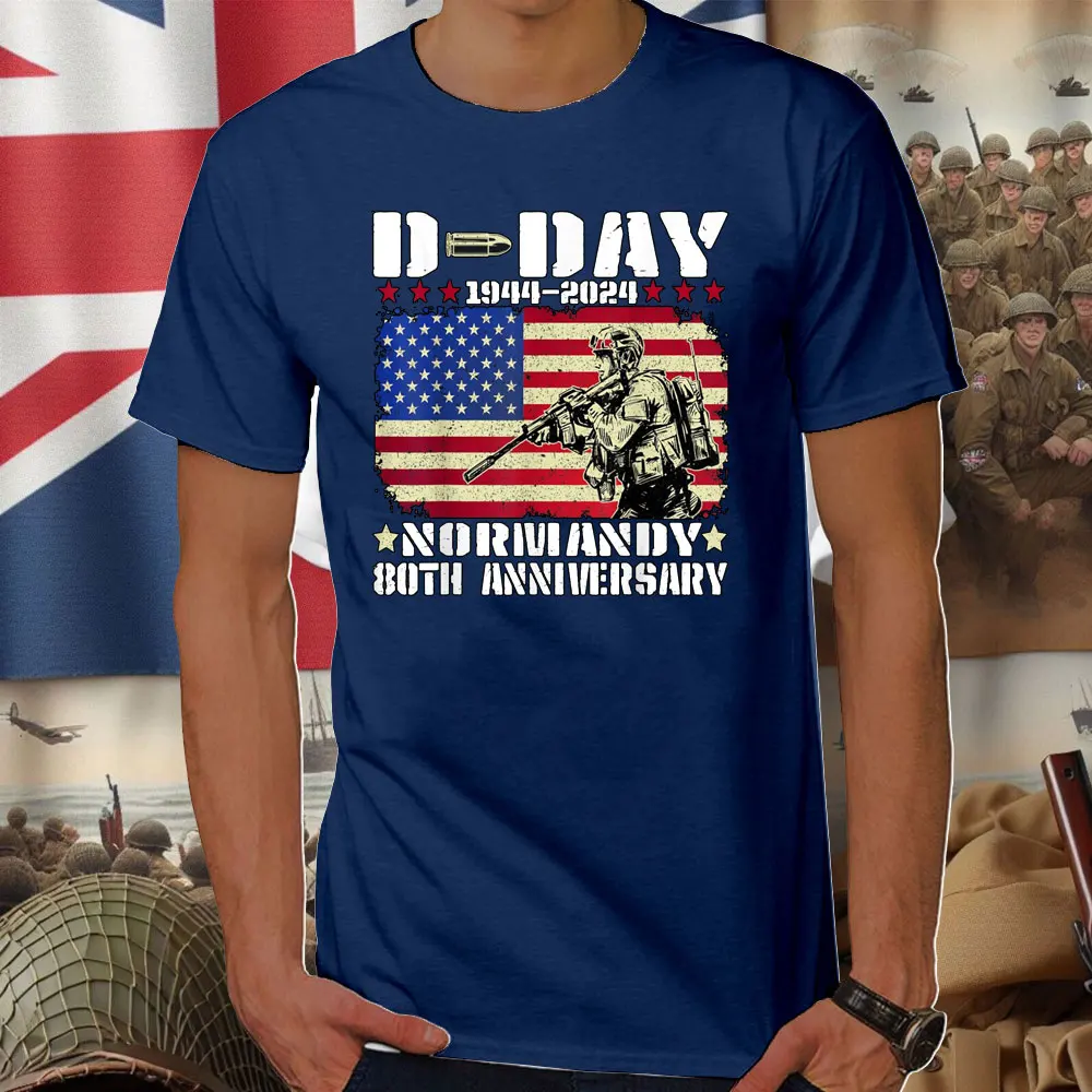 Operation Overlord 1944 D-Day 80th Anniversary Normandy 2024 Male Cotton T-Shirt Men's Short-sleeved Crew-neck Tshirt for Summer