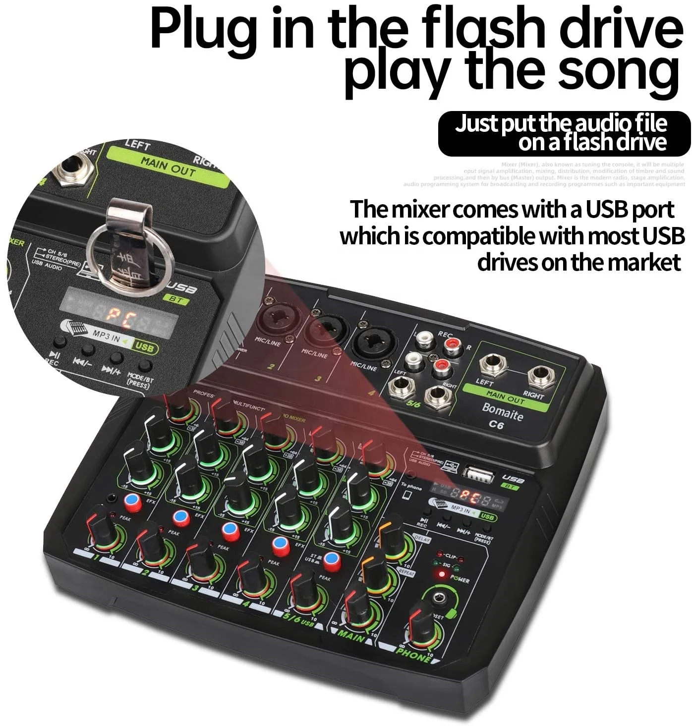 Mixer Audio deusheng C4/6 canali Console di missaggio del suono Bluetooth registrazione USB riproduzione del Computer 48V Phantom Power Delay Repaeat