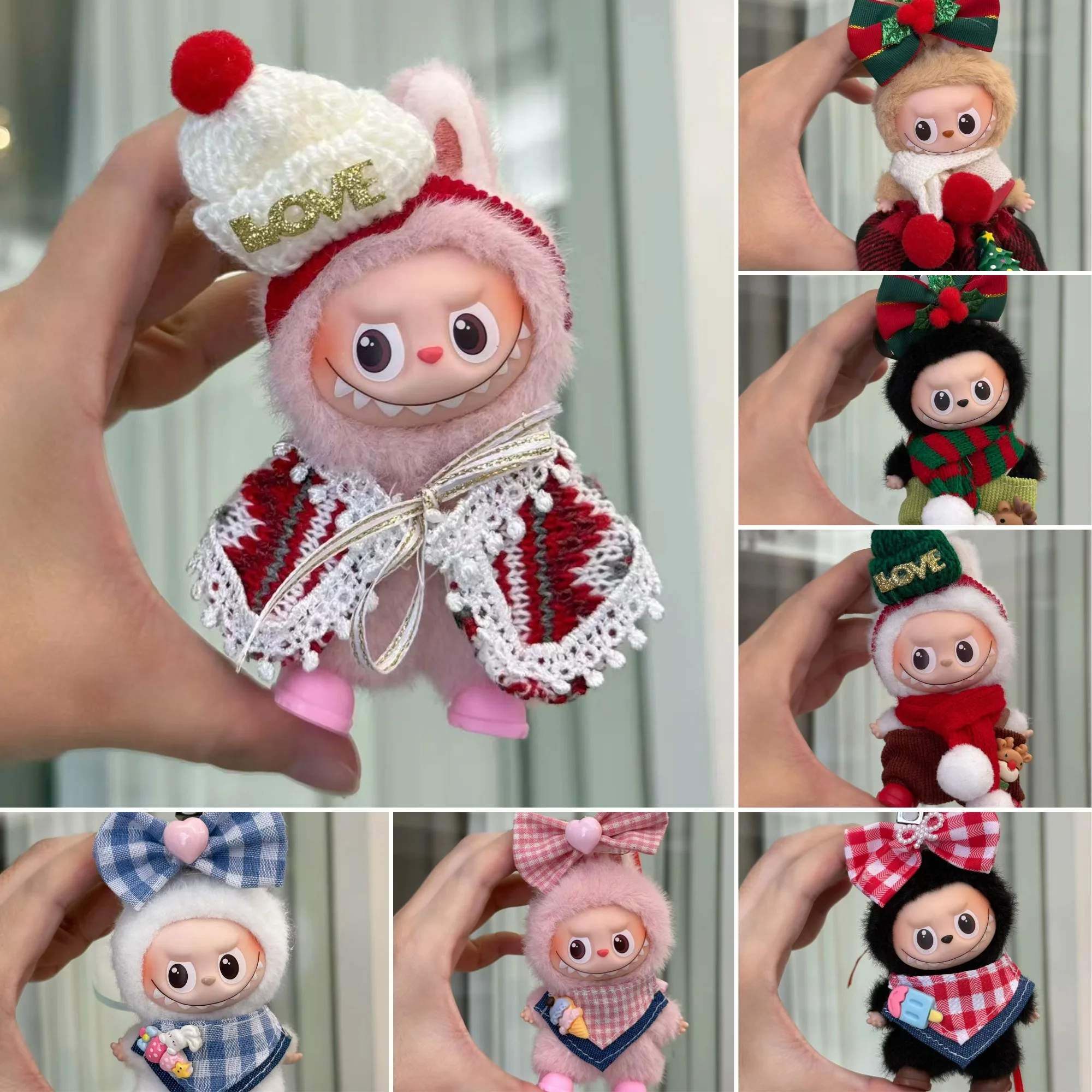 

Doll Clothes For 4th Generation 10cm Labubu 4.0 Mini Version Knitted Scarf Hat Set For Christmas Outfits
