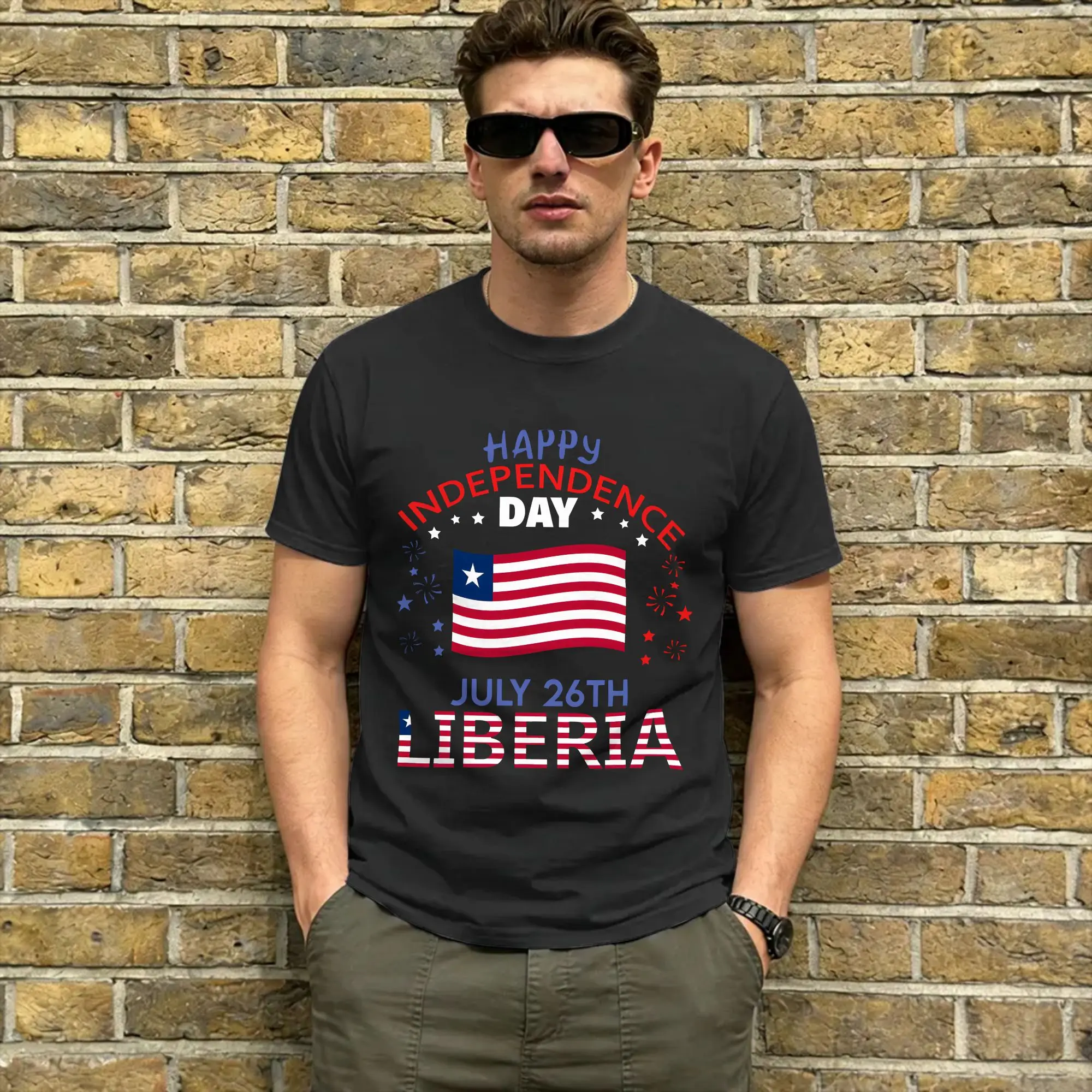 Liberia Independence Day T Shirts Men's  100% Cotton Unique T-Shirt Round Collar  Tee Shirt Short Sleeve Clothing Plus Size