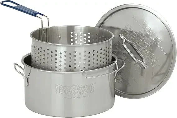 with Welded Handle, Lid, and Perforated Basket for Cooling 14-Quart Heavy-Duty Stainless Steel Fry Pot