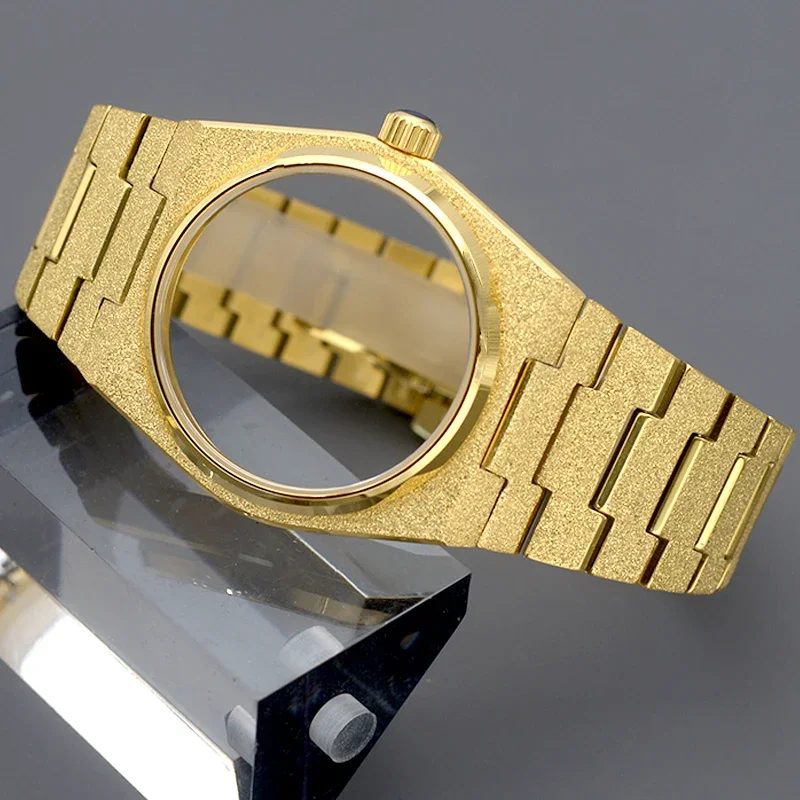 MOD Gold Watch Case Grit Nail Sand Effect with Sapphire Glass CASE Fit NH34 4R35 4R36 NH35 NH36 for Super Player PRX CASE