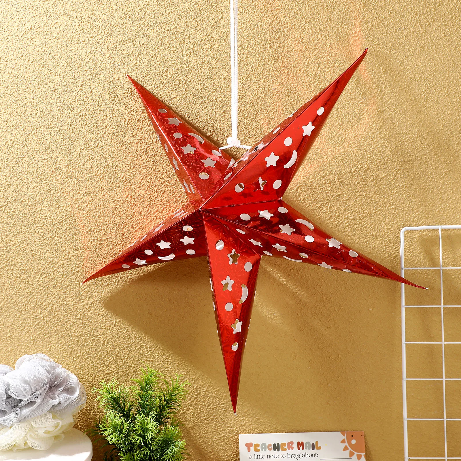 5pcs 45Cm Star Lamp Shade Red Paper Hanging Ceiling Light Decor For Wedding Birthday Home Party Bedroom Fairy String Lights